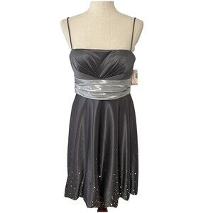Vintage Y2K Womens Satin Babydoll Formal Mini Dress Silver Size 10 Sequin NWT